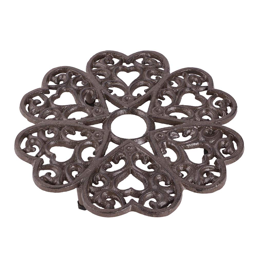 Cast Iron Trivet Pan Rest Kitchen Table Saucepan Stand (Brown Heart)