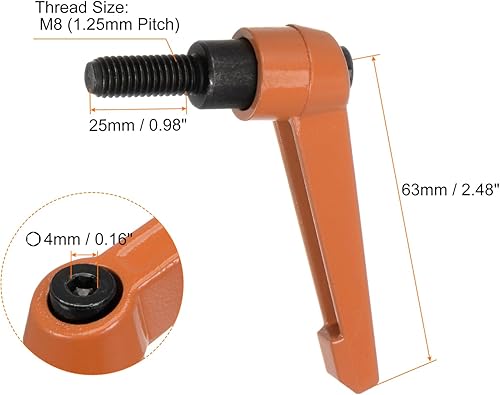 Miniatura 2 de HARFINGTON 4 manijas de palanca de sujeción ajustables M8 x 0.984 in, perillas de tornillo de rosca macho con bloqueo de tornillo giratorio de