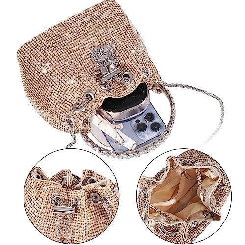 Desy & Feeci Bling Rhinestone Purse for Women, Glitter Clutch Handbag Bucket Evening Bag for Girls Wedding Party4