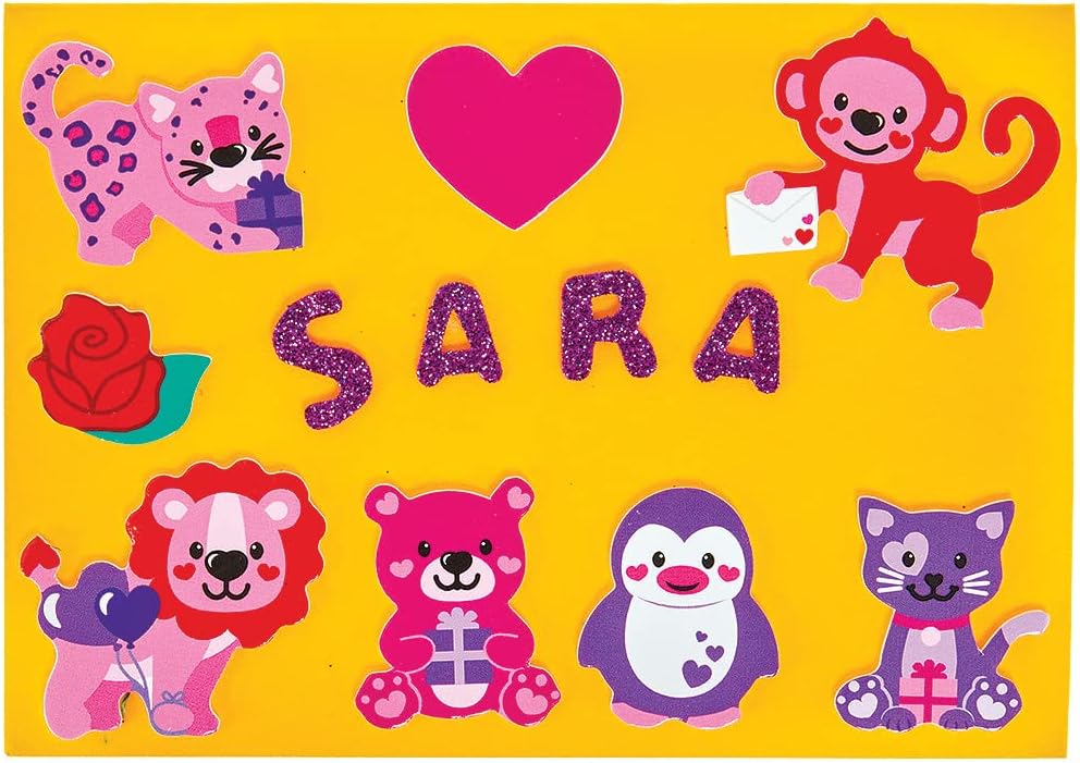 Baker Ross FX109 Love Heart Jungle Animal Foam Stickers Pack of 200 Stickers for Children for Crafts and Design