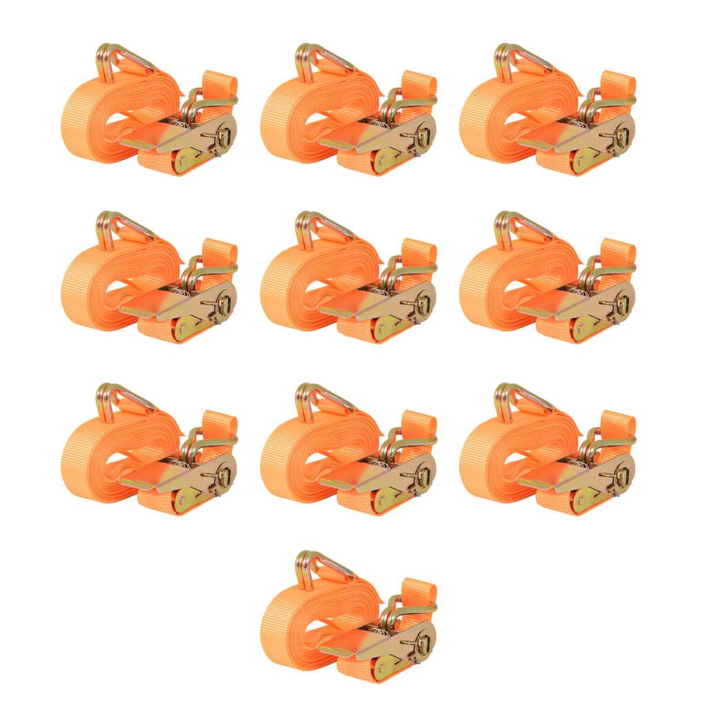Cinghie a cricchetto, 10 pezzi, arancione, lunghezza 6 m, larghezza 25 mm, forza di ancoraggio 0,4 tonnellate, con gancio a J, per auto, moto, rimorchio, campeggio, barca, protezione sicura