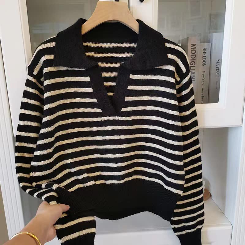 Y2K Hip Hop Sweater Fairy Grunge Vintage Strip Knitted Pullover Gothic V Neck Streetwear Aesthetic Punk Clothes3