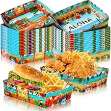 Uiifan 36 Pcs Hawaii Aloha Tropical Party Paper Trays 5lb Large Disposable Hawaiian Luau Nacho Boats Large Paper Food Severing Trays for Tropical Tiki Summer Pool Theme Party Supplies Beach Style