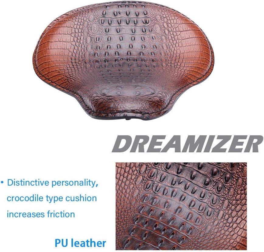 DREAMIZER Motorcycle Solo Seat PU Leather Universal 3" Saddle Seat Crocodile Style Custom Cushions Spring Solo Bracket Seat Custom Compatible with Chopper Bobber Cafe Racer - Brown