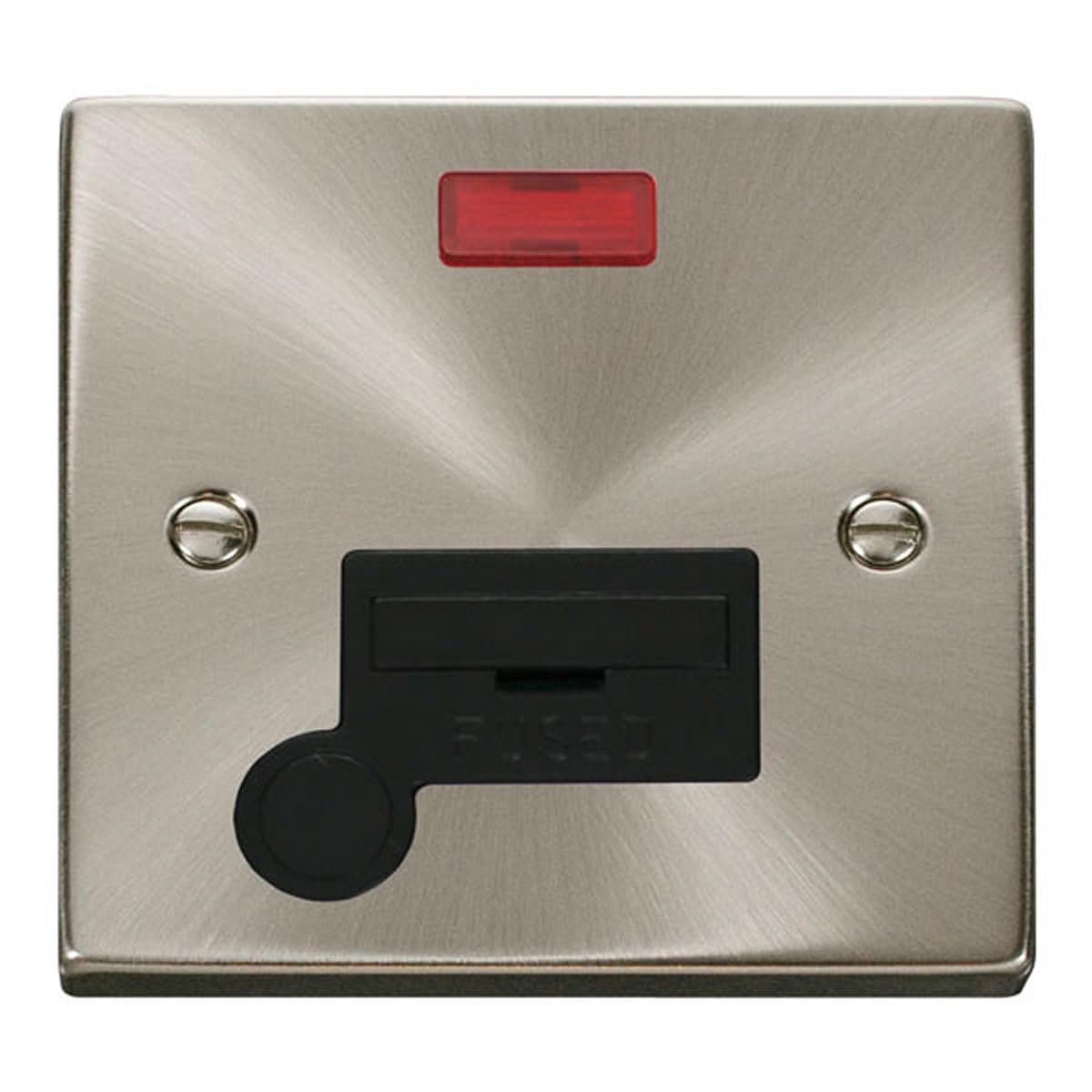 Click Satin Chrome Satin - Brushed Chrome 13A Fused Connection Unit With Neon With Flex - Black Insert