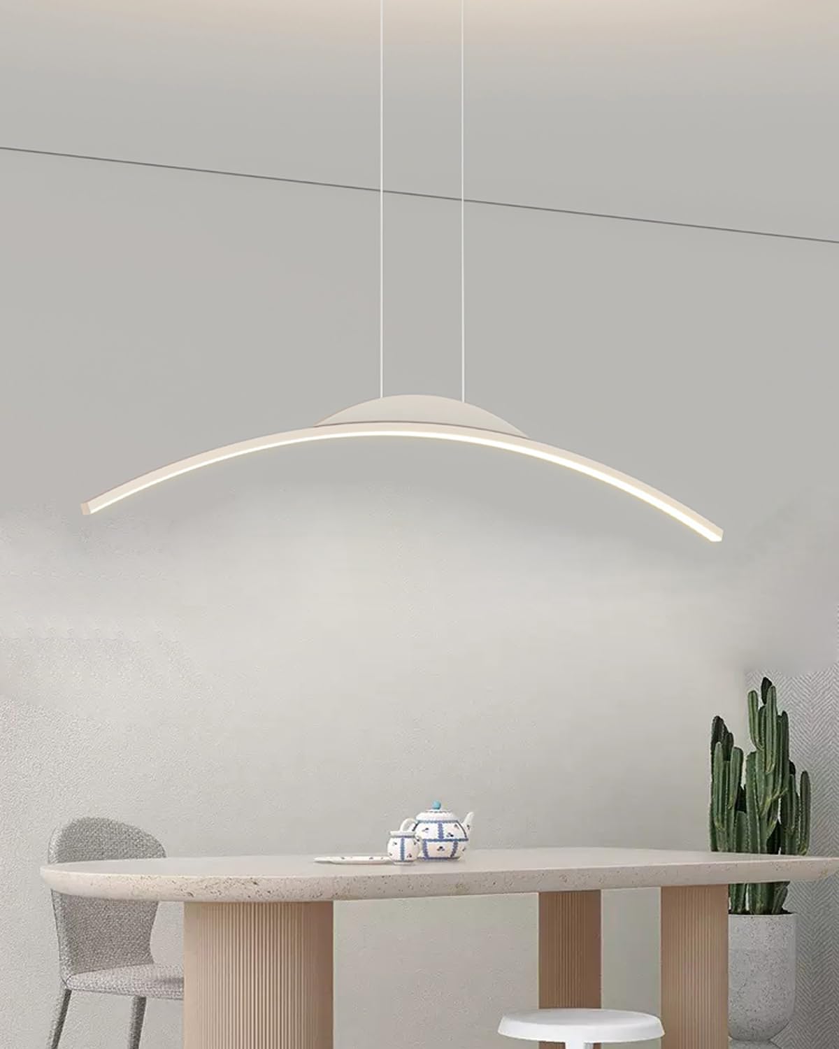 MOMOYY LED Pendant Lights Modern Dining Room Curved Pendant Light Dimmable Bar Lighting with Remote Control Kitchen Lighting Can Be Used in Kitchen Bar Restaurant Office (White, 80CM)