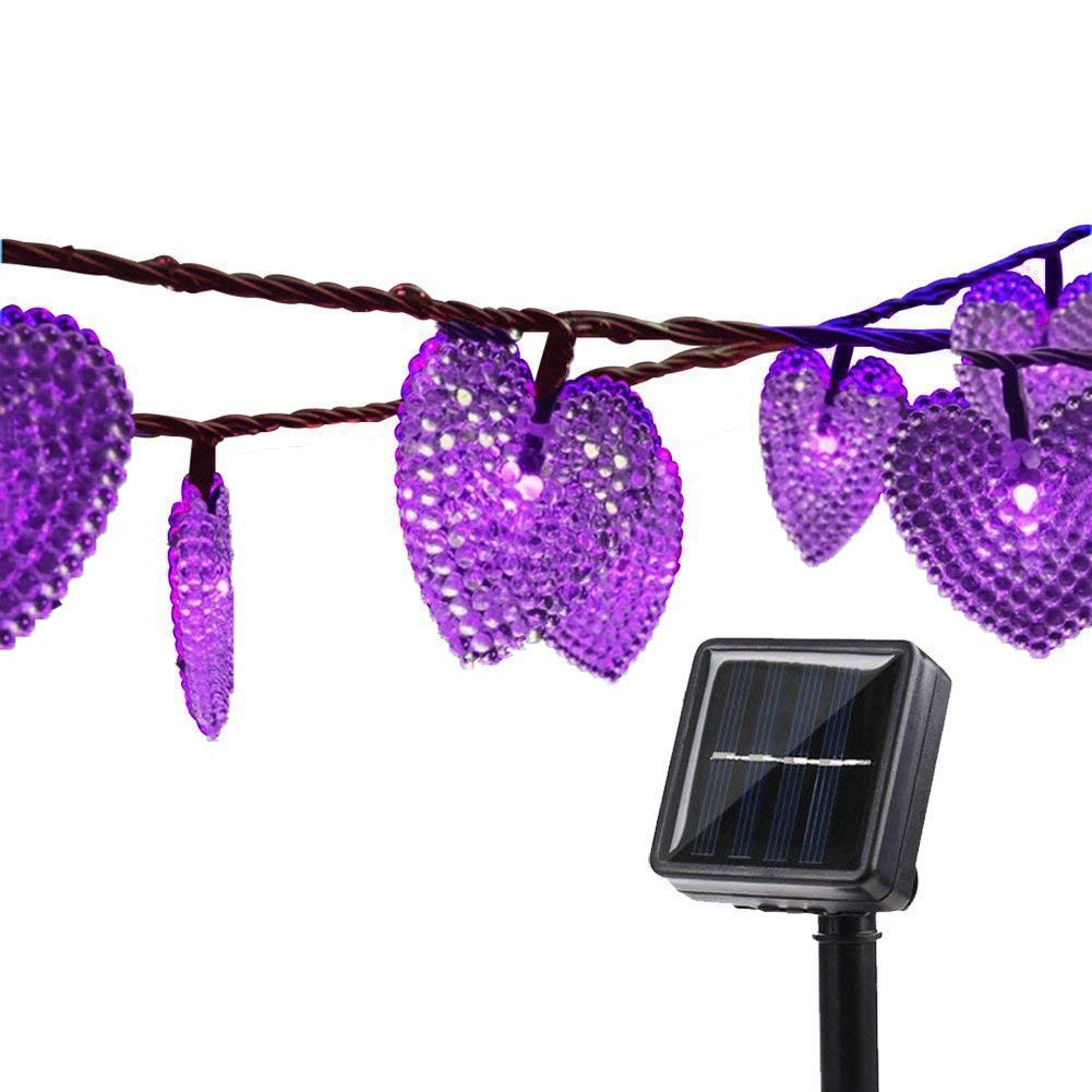 TTY Solar Heart Shaped Outdoor Light,4.8M 20LED,WaterproofSolar Heart-Shaped Lights Garden,for Outdoor Home Wedding Valentines Day Birthday Christmas Decorations (Purple)