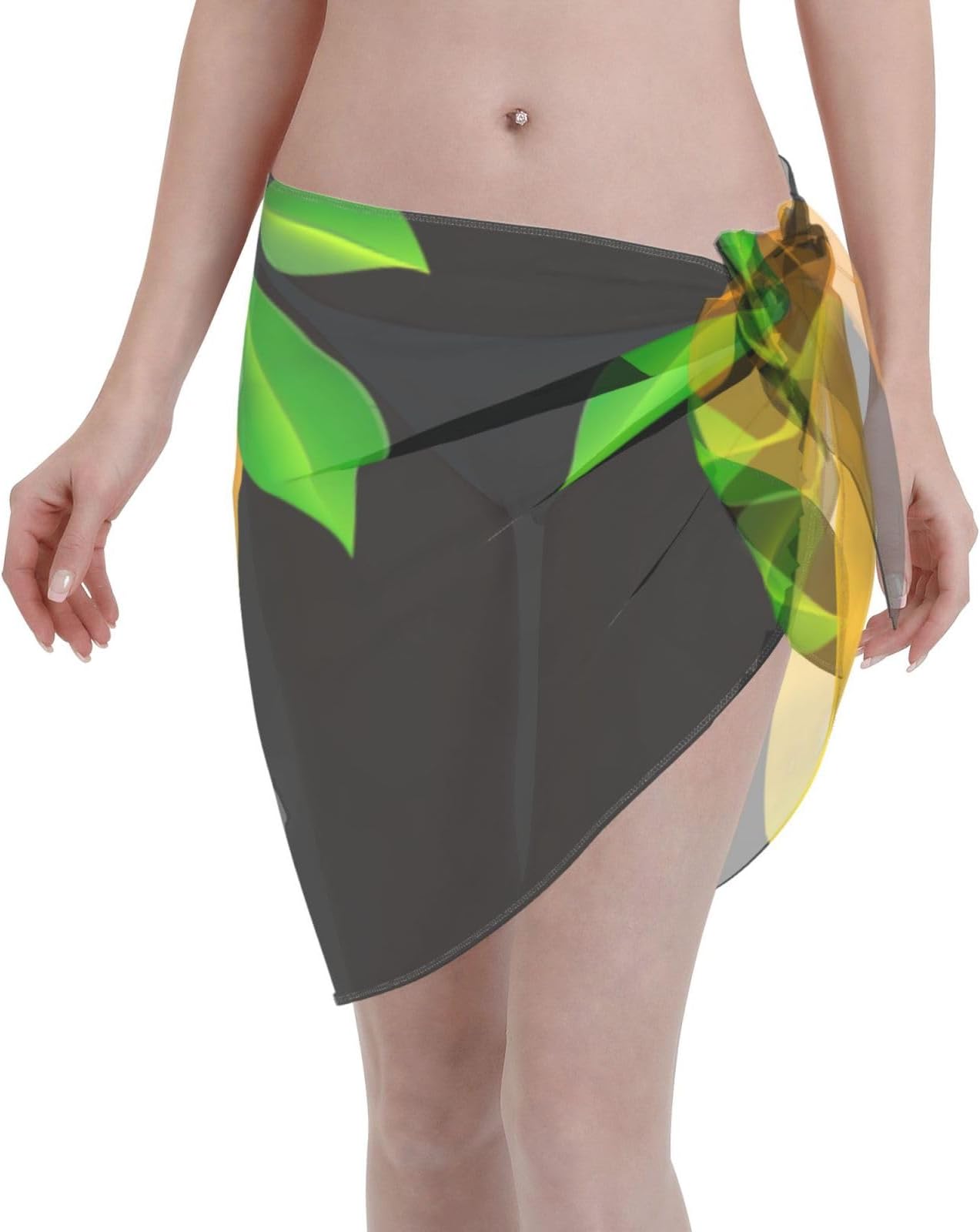 Mango Printing Summer Swimsuit for Women Sarong Beach Bikini Wrap Sheer Short Skirt Chiffon for Swimwear
