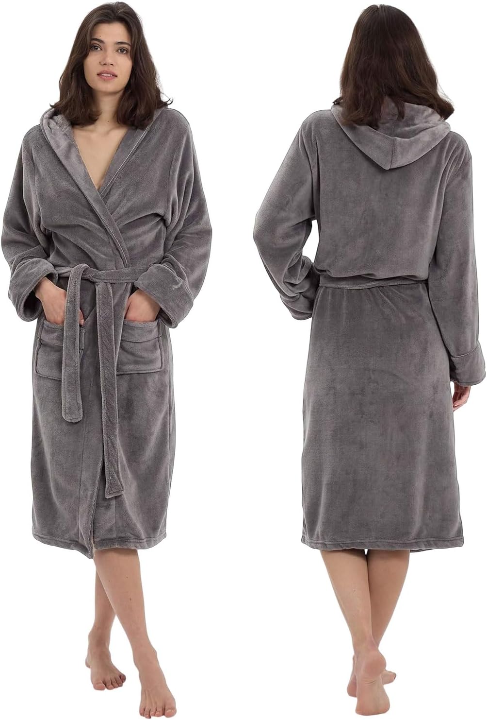 MAXOSHINE Bathrobe for Women Super Soft Plush Fleece Spa Shower Bath Gown for Women-Knee Length Lightweight Robes and Microfiber