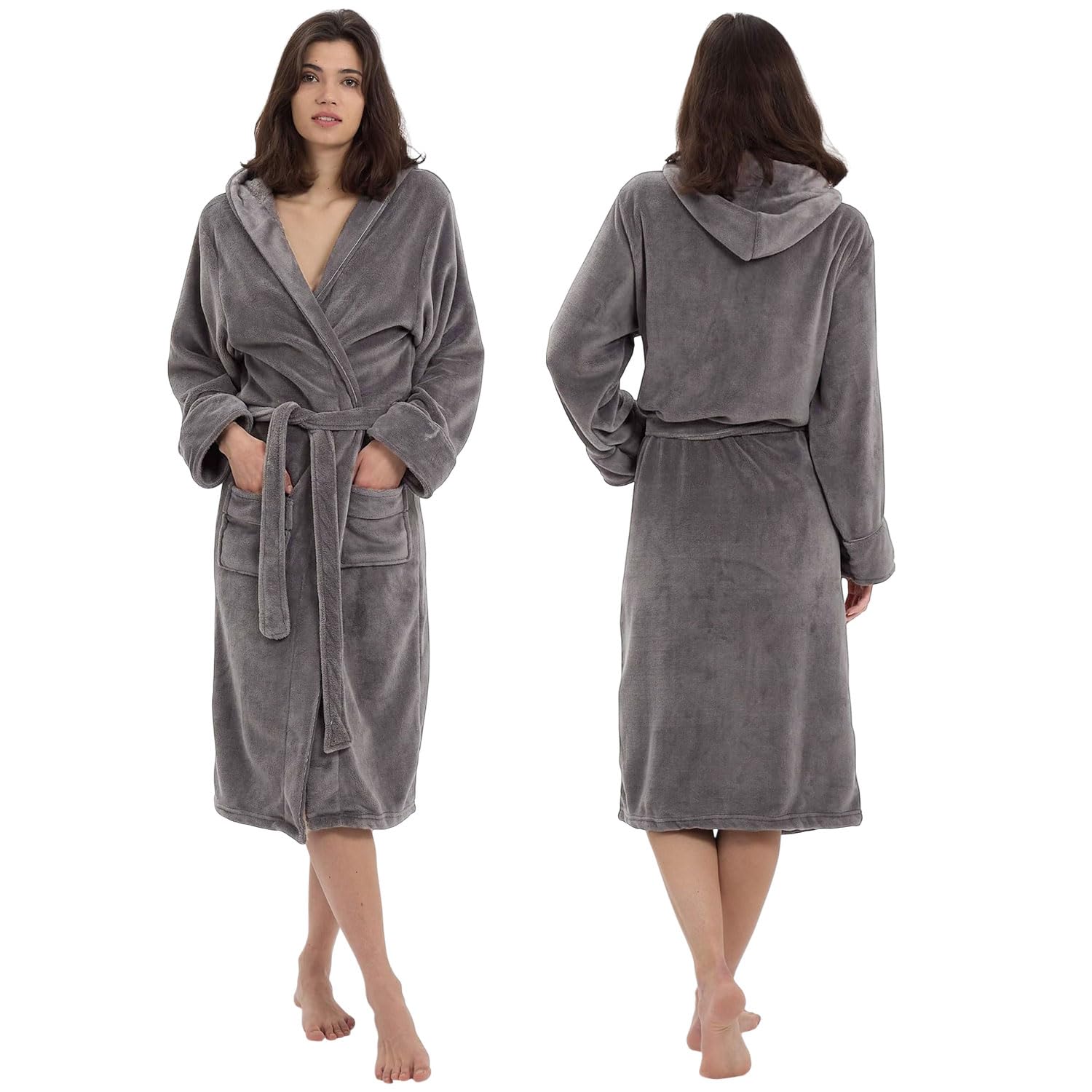 MAXOSHINE Bathrobe for Women Super Soft Plush Fleece Spa Shower Bath Gown for Women-Knee Length Lightweight Robes for Women