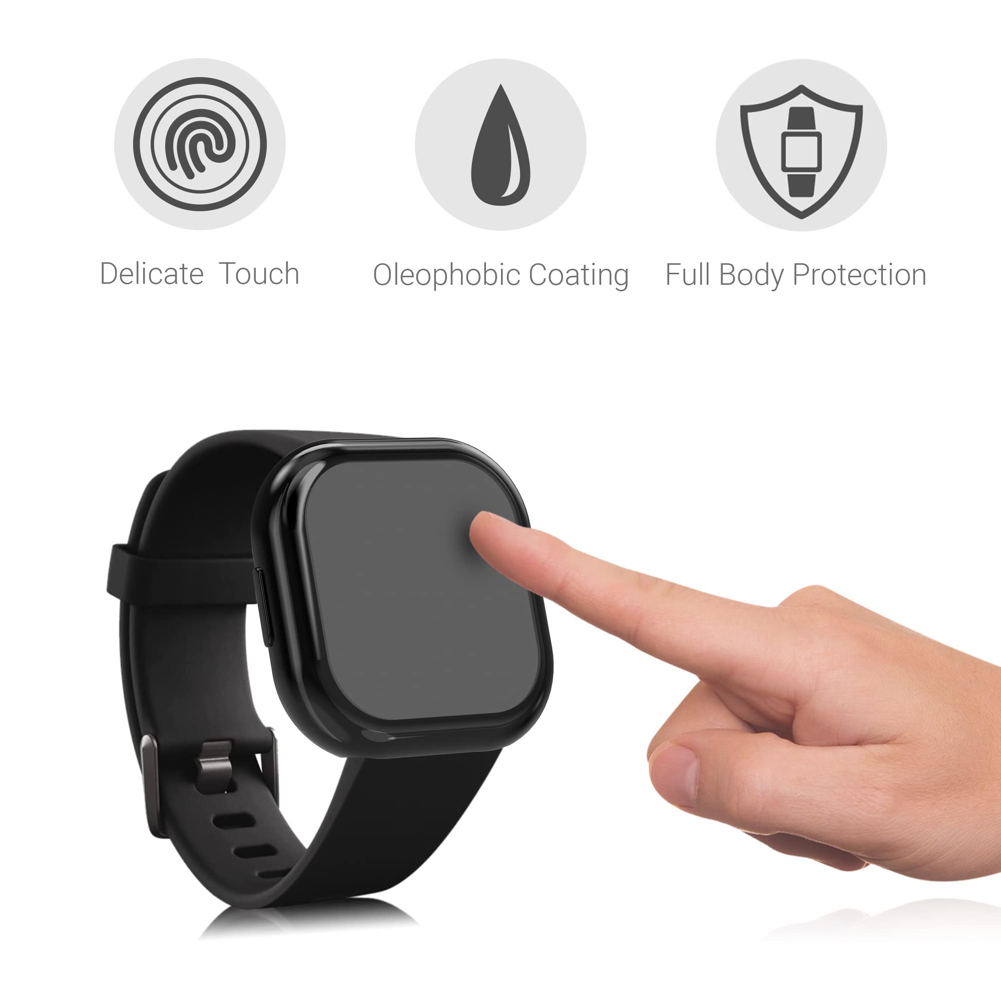 kwmobile Etui kompatybilne z Fitbit Versa 3/Sense, 2 x silikonowe etui na monitor aktywności, z TPU, czarne/czarne