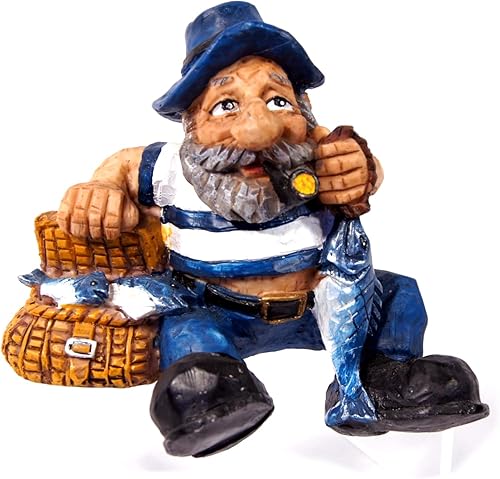 Star International Pintado a mano sentado pescador fumar y pescar en Creel escultura estatuilla 5.5"