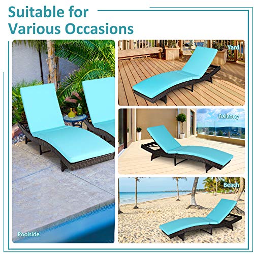 Relax4Life Chaise Lounge Chair Recliner Patio Adjustable Folding Reclining Wicker Chair With 5 Backrest Positions, Removable Upholster For Pool, Garden Outdoor Pe Rattan Reclining Chair(2, Turquoise) #TOP6