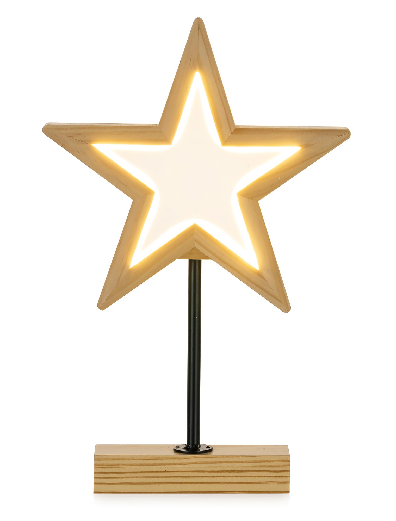 Romadedi Weihnachten Stern Stehend Beleuchtet: Höhe 36cm Klein LED Weihnachtsstern Holz mit Batterie - Holzsterne zum Hinstellen für Winter Innen Fenster Tisch Wohnzimmer Deko