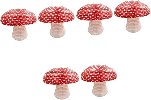 Housoutil 6 linternas de papel de hongo, faroles de papel colgantes de hongos, faroles de papel para Año Nuevo, linterna de papel de cumpleaños,
