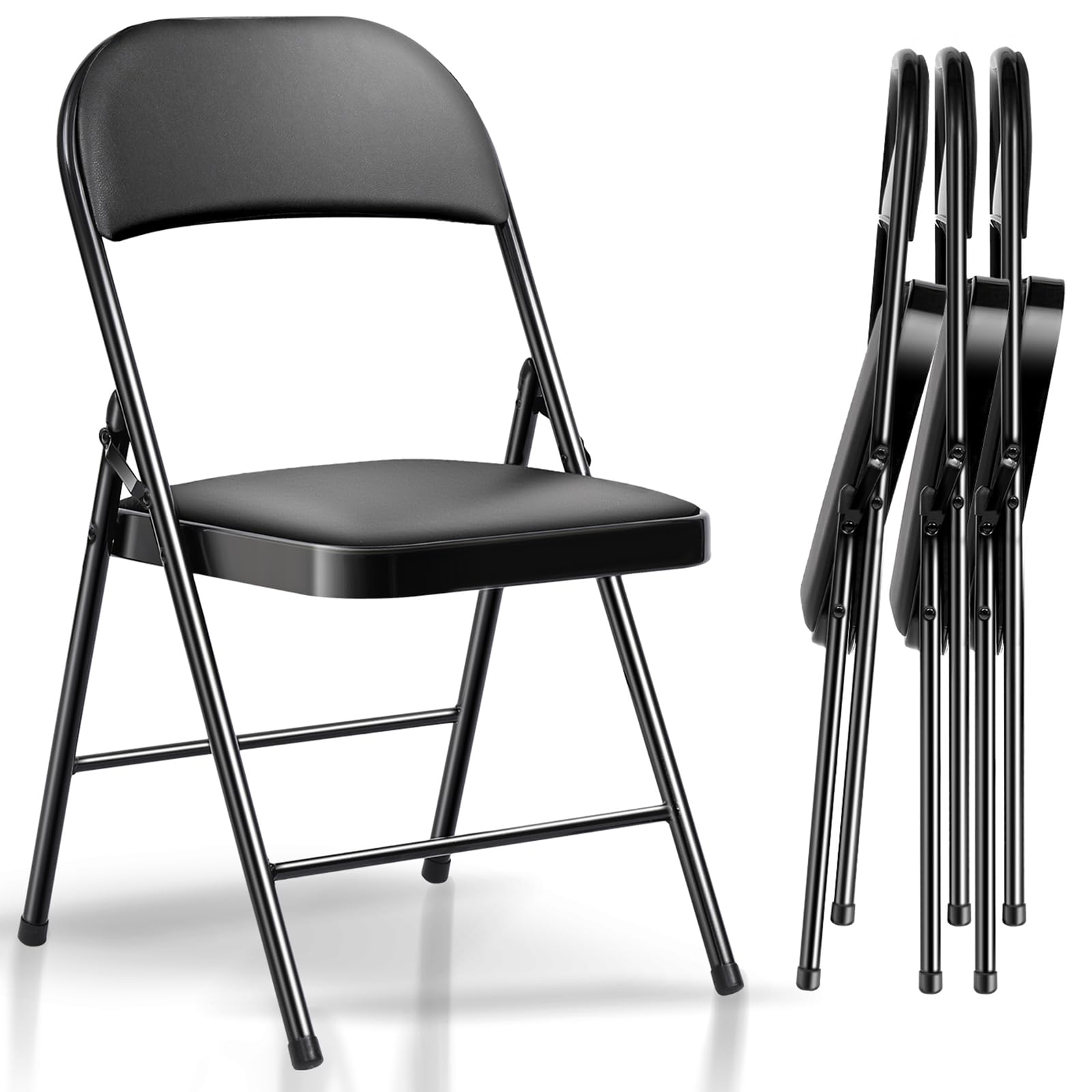 4 Pack Folding Chair, Comfortable Padded Seats with Leather - like Cushion Folding Chairs, Foldable Chair with Durable Steel Frame, Saving for Home