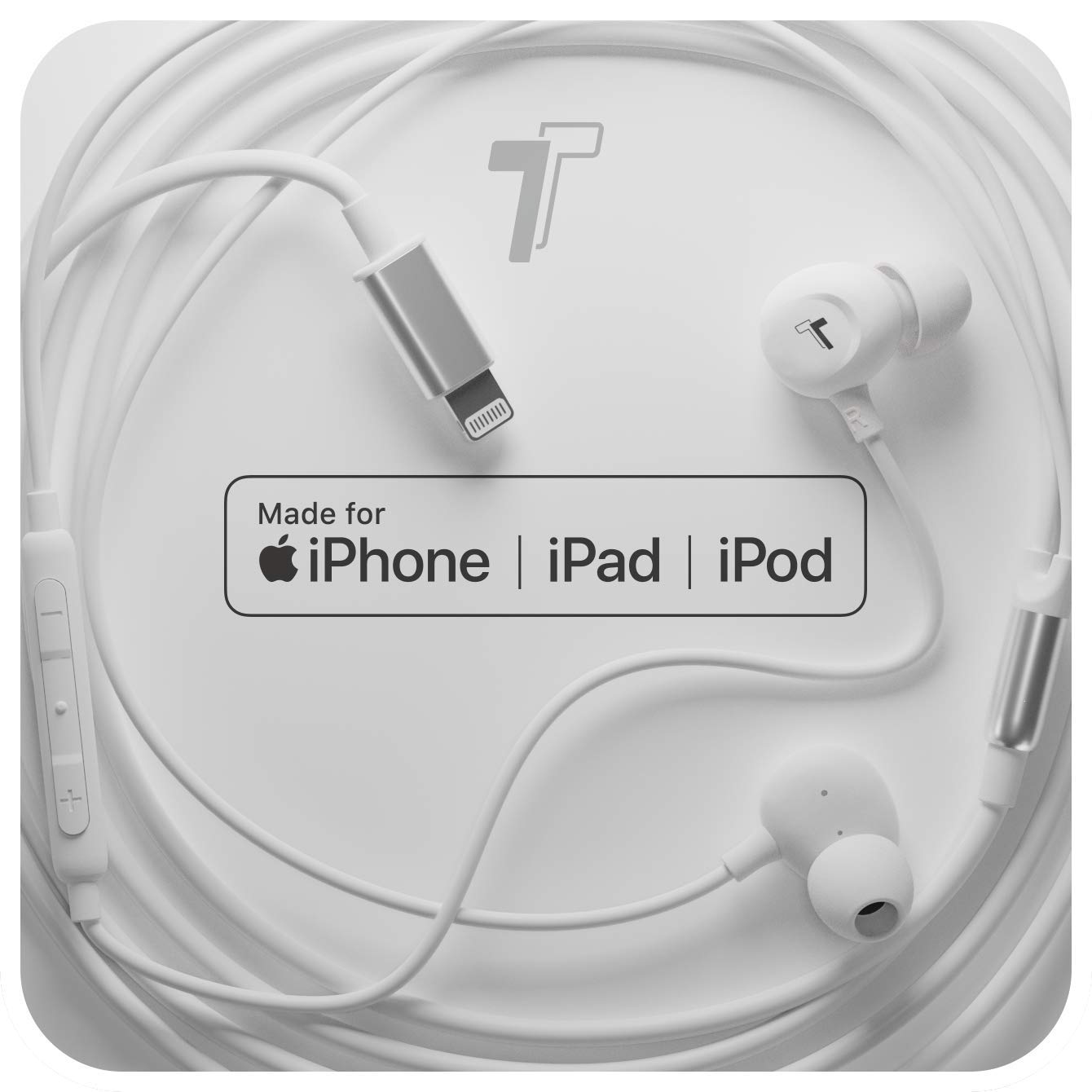 Thore - Auricolari per iPhone (V60) con cavo in ear Lightning (certificato Apple MFi) con microfono, telecomando per iPhone 11/Pro Max/Xr/Xs Max/X/SE/8/7, colore: Bianco