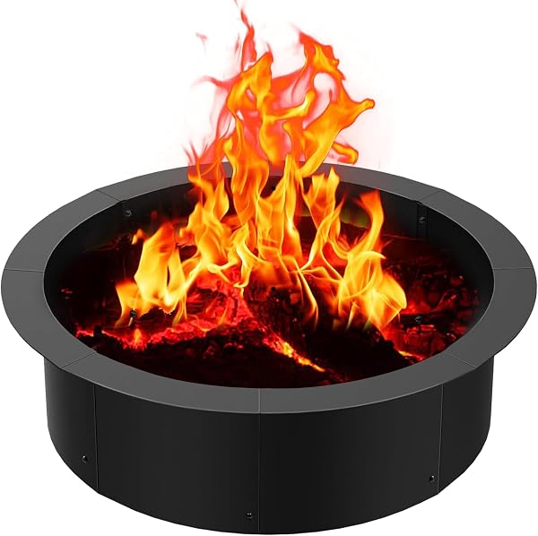 Poolergetic Inner Fire Pit Ring, Outer Large Round Steel Fire Pit Insert Metal Fire Ring Liner Rim Heavy Duty for Outdoo