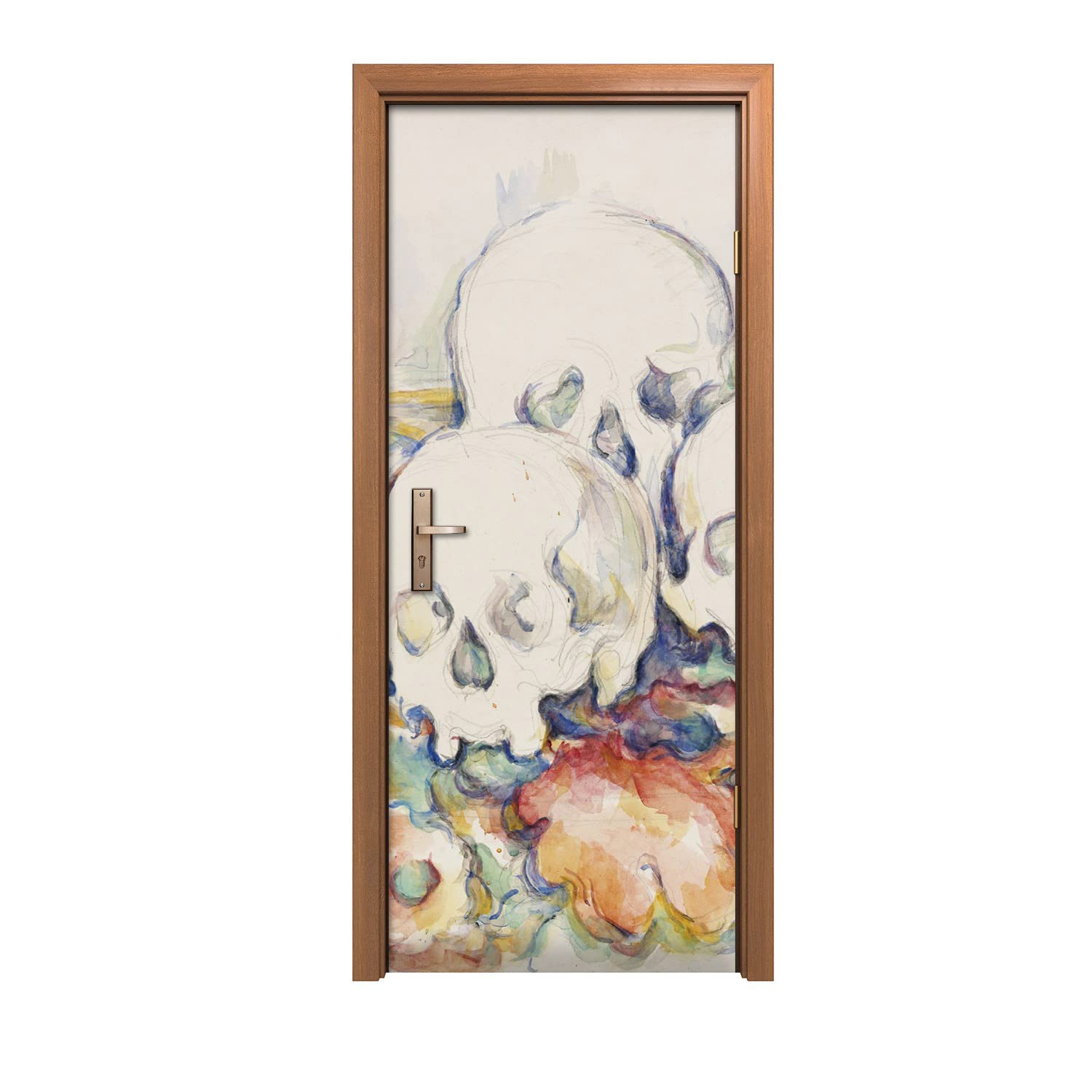 Autocollant de porte 90x200cm Nature morte trois crânes pour une décoration murale originale