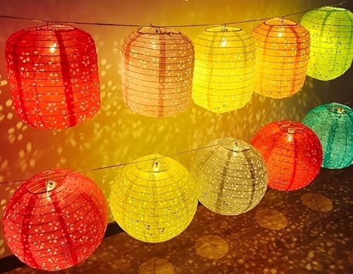 Set of 5 Paper Lanterns 6inches Variety Color Vibrant LED Lights, Hollow Out Hanging Paper Lanterns with Tassels Walking Sticks for Dinner Birthday Party Decor (Round) Set of 5 Paper Lanterns 6inches Variety Color Vibrant LED Lights, Hollow Out Hanging Paper Lanterns with Tassels Walking Sticks for Dinner Birthday Party Decor (Round)