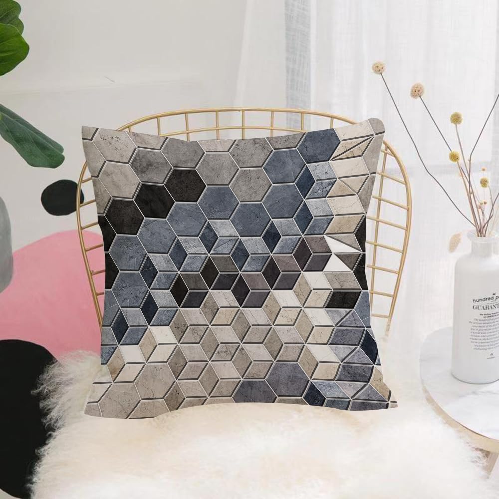 HYOSXW Cushion Cover,Throw Pillow Case Home Decorative for Living Room Bedroom Sofa Chair 16X16 Inch,Gray geometric hexagonal mosaic decorative painting,Pillowcase 40X40cm