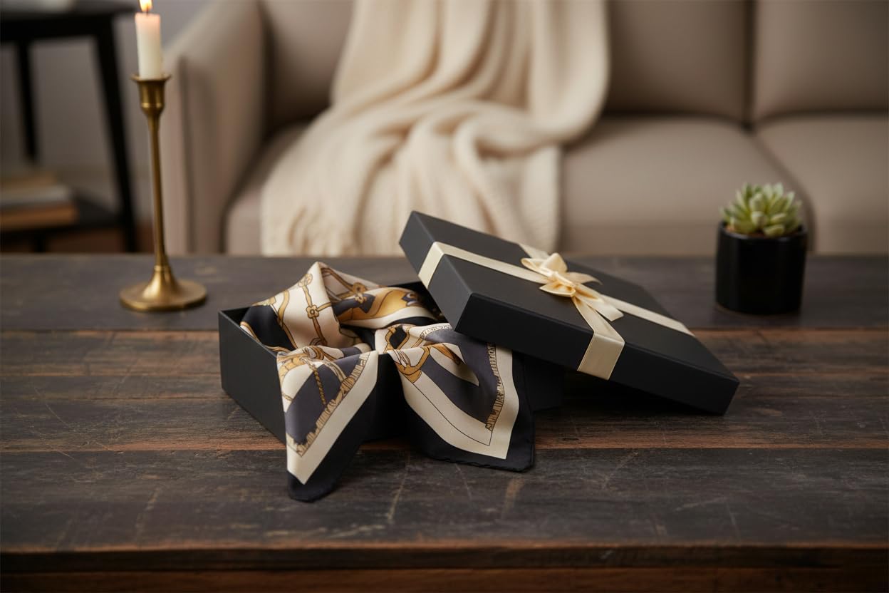 Emartbuy Set di 3 scatole regalo in carta nera e nera, misura grande, media, piccola | Scatola regalo rigida in cartone di lusso con nastro, confezione premium per cesti, compleanni, matrimoni, regali aziendali