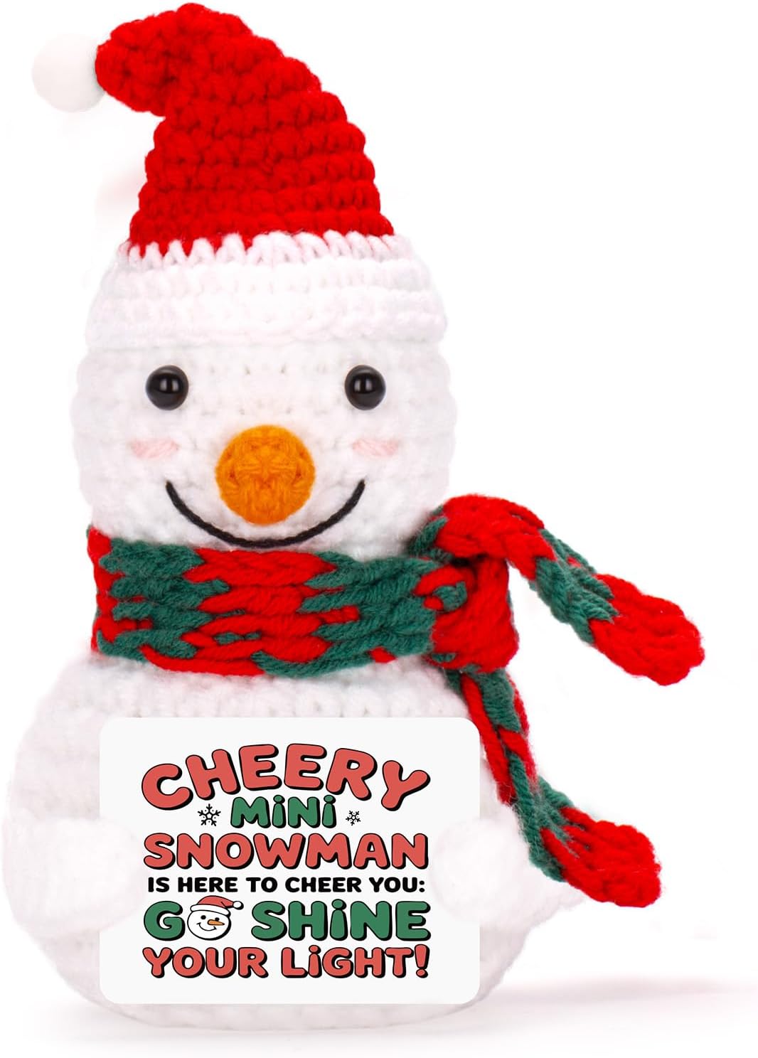 FunisFun Positive Snowman Crochet Doll, Adorable Snowman Christmas Decorations for Xmas Tree Party Favor Holiday Gift (Red)