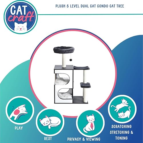 Miniatura 2 de Cat Craft Felpa - Árbol para gatos de 5 niveles, tamaño mediano, gris y blanco