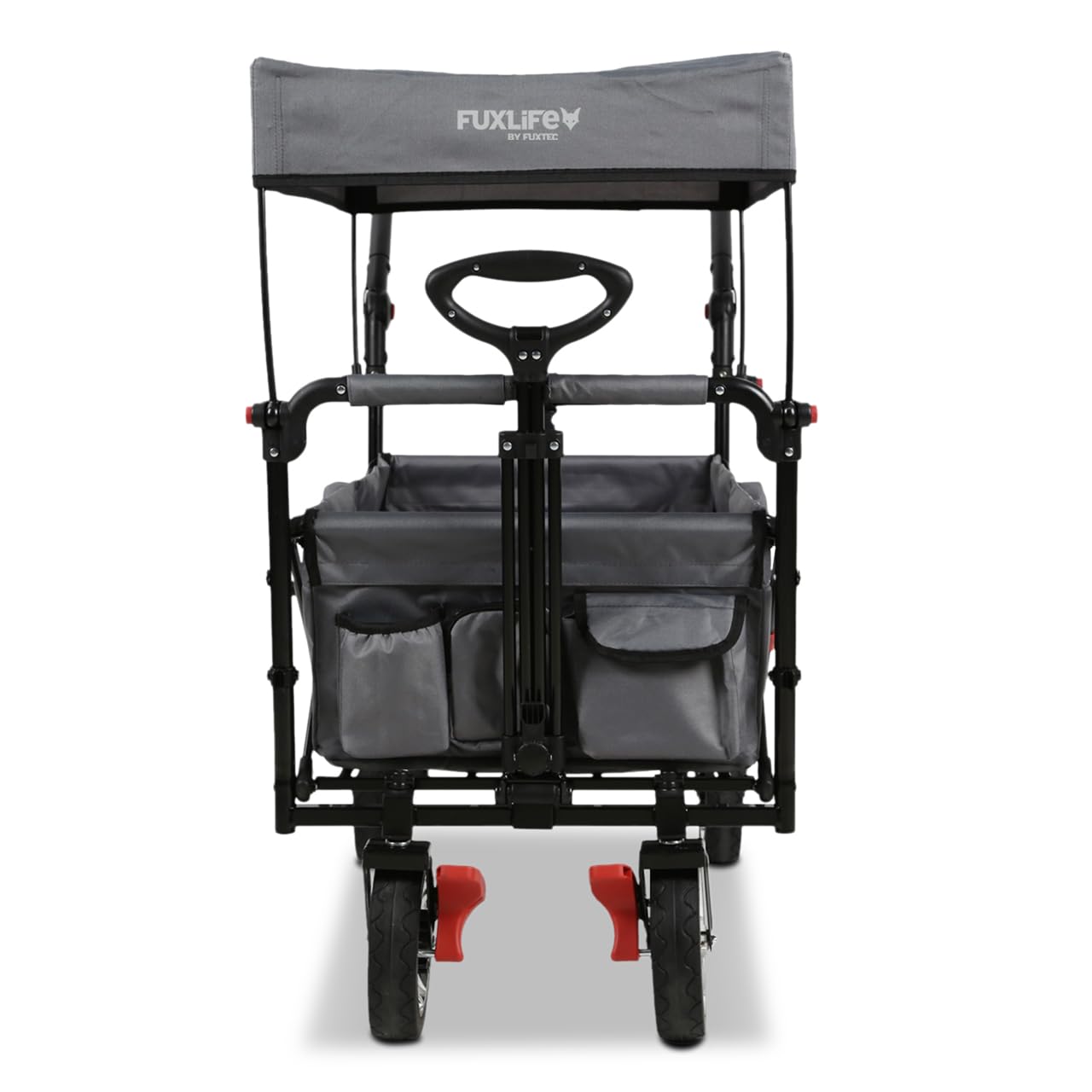 FUXLIFE Carrello Pieghevole FX-CT800 Grigio • Bollerwagen richiudibile con spazio extra per le gambe • Tettuccio parasole e ruote larghe • Volume 105 L e portata 75 kg