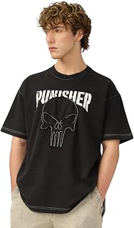 The Souled Store Punisher: Logo Men and Boys Short Sleeves Round Neck Black Printed Cotton Oversized T-Shirts Price In India