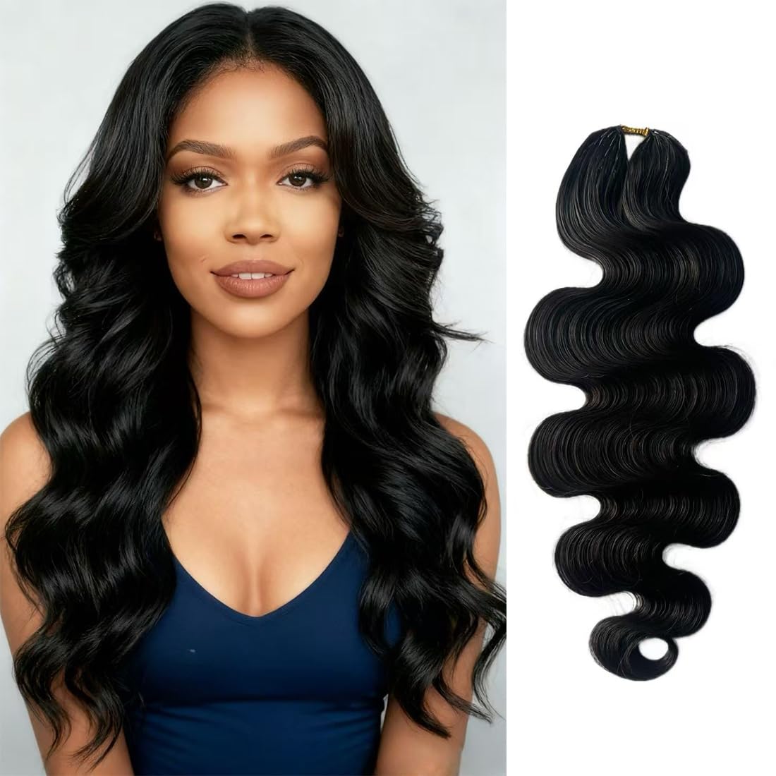 Body Wave Crochet Human Hair Extension Knotless Pre-Separated Crochet Hair Extensions Body Wave Human Crochet Hair Feather Line Extensions for Black Women Natural Color 20 Inch 120g