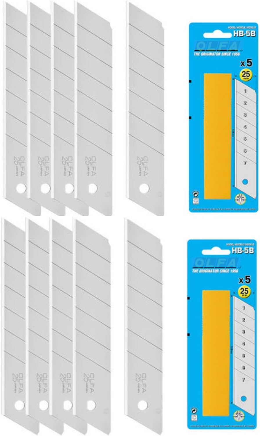 25mm Snap-Off Blades - 5pcs x 2 Packs Precision Heavy-Duty Replacement for Variety of Materials - Segmented Edge for Consistent Sharpness - Ideal for Utility Knife and Box Cutter