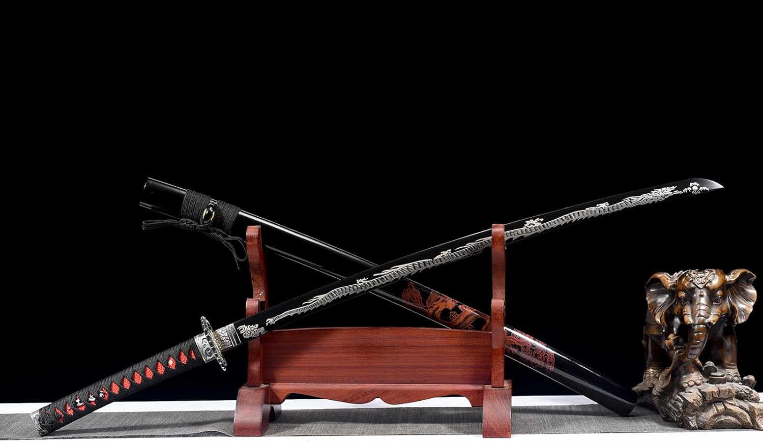 41 Inches Handmade Black Blade Japanese Samurai Katana Dragon Sword 1095 High Carbon Steel Sharp
