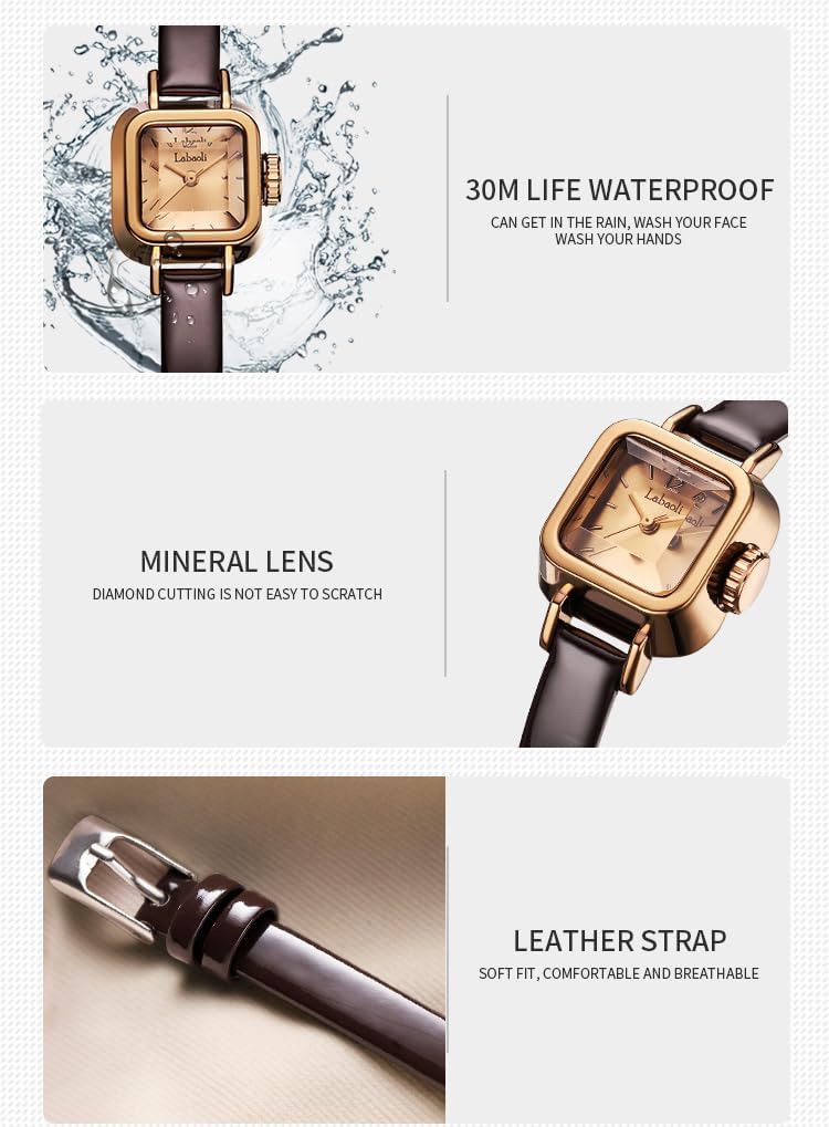 Watches for Women Diamond Square Leather Band Fashion Small Slim Light Dress Casual Simple Ladies Female Wife Girls Gifts Luxury Brown Wrist Watch - Image 4