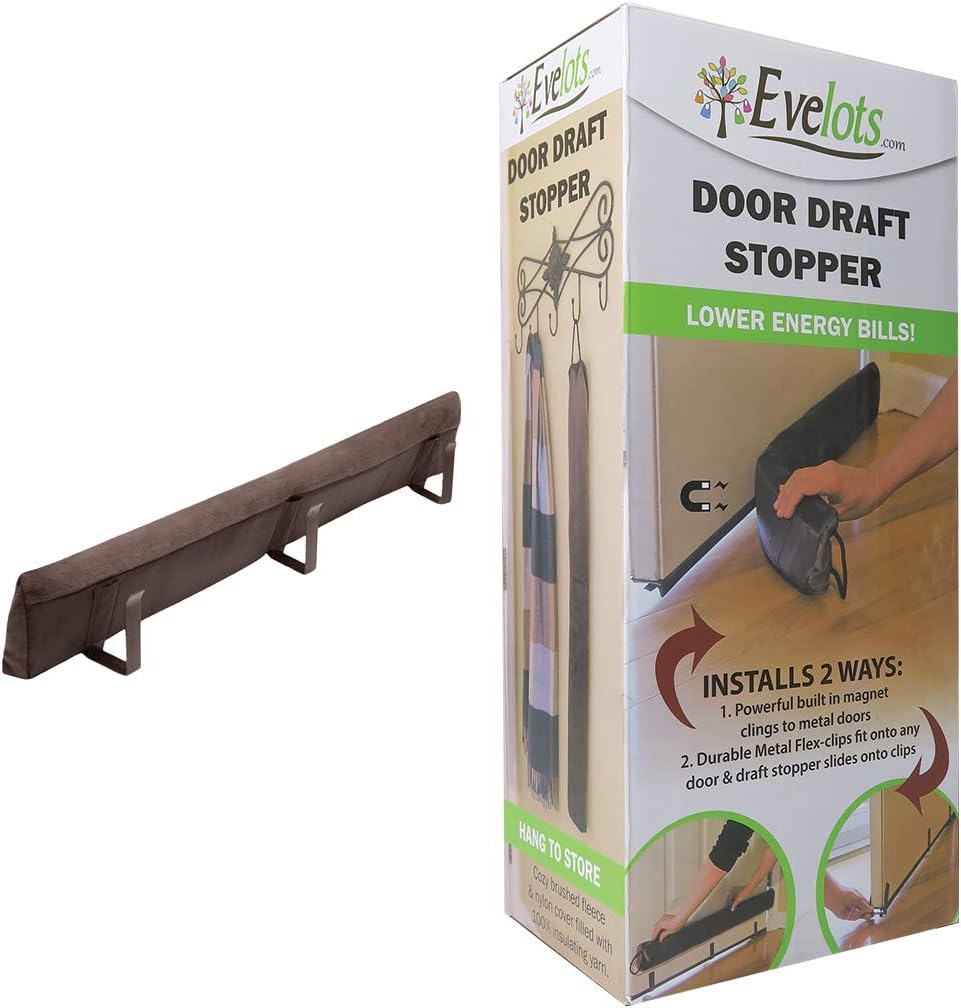 Evelots 2 Pack Door Draft Stopper/Noise Blocker - 2 in 1 - Strong Magnets for Metal Door, Clips for Regular Door - 36 Inches Wide - No Repositioning - No Need to Bend