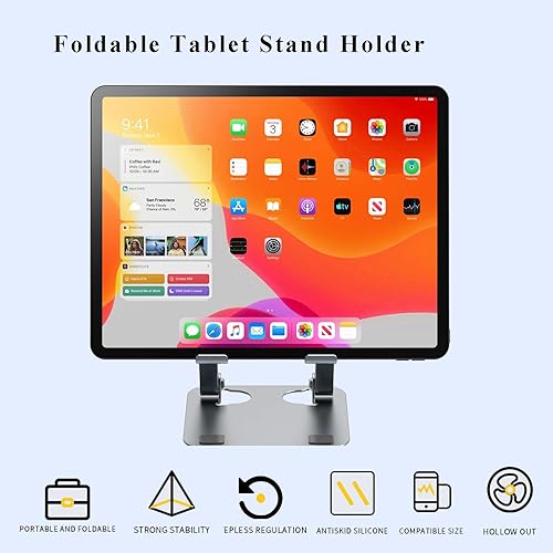 Miniatura 2 de Sokelinn-six Soporte para tablet de aluminio, soporte de doble varilla ajustable plegable para tablet para escritorio, compatible con teléfono