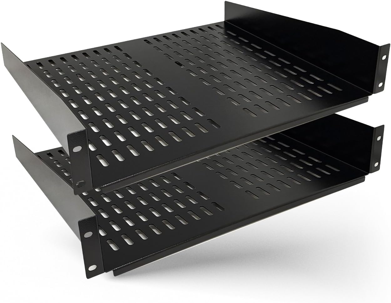 OREI 2U Rack Shelf 19" Universal Vented Mount Rack (2-Pack) – Heavy-Duty Steel Server Rack Shelf for IT, Network & AV Equipment, 22kg Capacity, EIA-310C Compliant