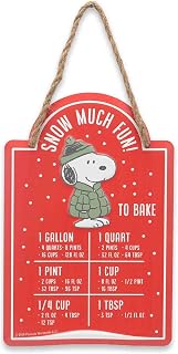 Peanuts Snoopy Snow Much Fun to Bake Embossed Metal Measuring Sign | Fun Hanging Kitchen Conversion Chart for Holiday Decor