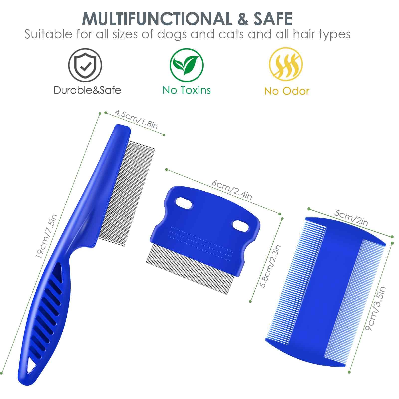 Brillirare 6 Pack Dog Grooming Comb, Pet Flea Lice Stainless Steel Cat Combs with Rounded Teeth, 2-in-1 Double Sided Professional Dogs Tear Stain Remover, Dematting Tool for Small, Medium & Large Pets
