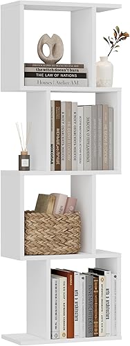 Miniatura 9 de Homhedy Estantería de 4 niveles, estantería geométrica en forma de S, moderna estantería de pie para sala de estar, dormitorio, estante de