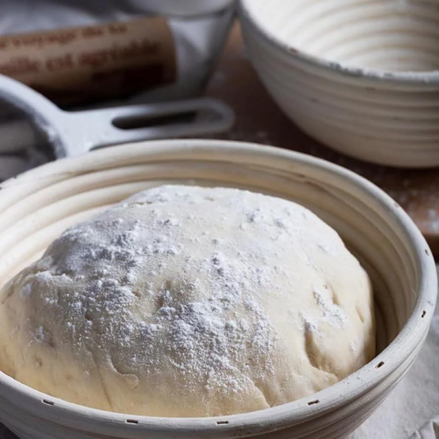 Image of Dimpola Banneton Bread Proofing Basket Banneton Basket Set Sourdough Proofing Basket Round Proofing Bowls Handmade Rattan Baskets and Liners (2 Round 9 inch Baking Set)