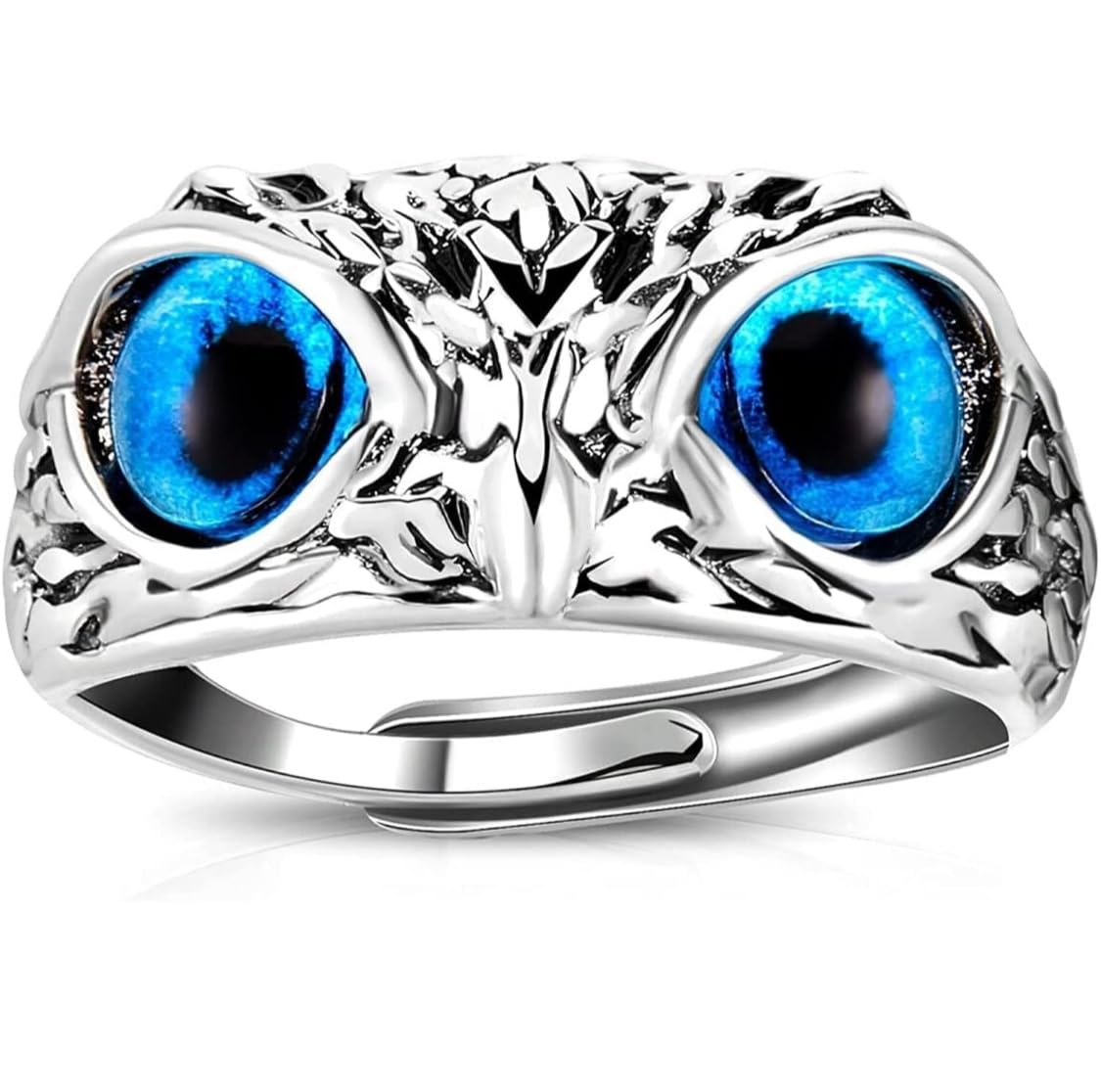 Owl Eye Adjustable Ring, Stainless Steel, Blue Eyes, for Men and Women, 1 Piece-image-35