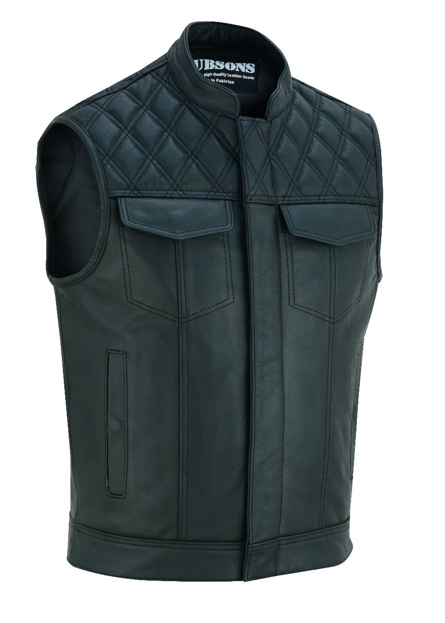 SOA Men's Motorcycle Diamond Stitching quilted Leather Biker Club Style Vest