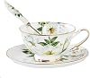 Gift Set Vintage Fine Bone China Tea Cup Spoon and Saucer Set Gold Trim Fine Dining and Table Décor White Camellia
