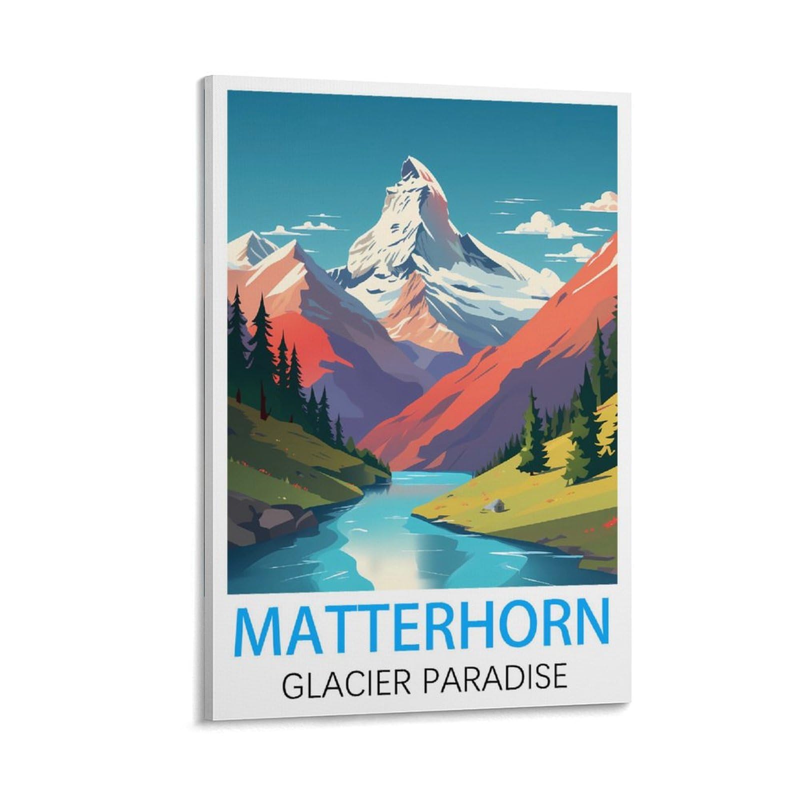 KmoNo Matterhorn Glacier Paradise Vintage Travel Posters 24x36inch(60x90cm) Wall Decor Painting Canvas Wall Art Living Room Poster Bedroom