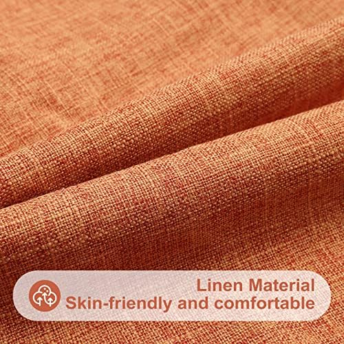 decorUhome Set of 2 Linen Cushion Covers 45X45cm,Decorative Outdoor Plain Vintage Cushion Covers with Stitched Edges, Square Farmhouse Neutral Pillow case 18x18 Inch for Sofa, Orange
