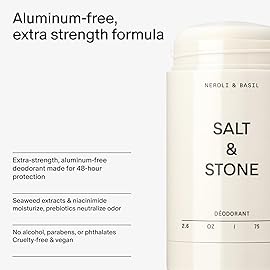 SALT & STONE Aluminum Free Deodorant | Extra Strength 48 Hour Protection for Women & Men | Made with Seaweed Extracts, Niacinamide & Prebiotics (Neroli & Basil)