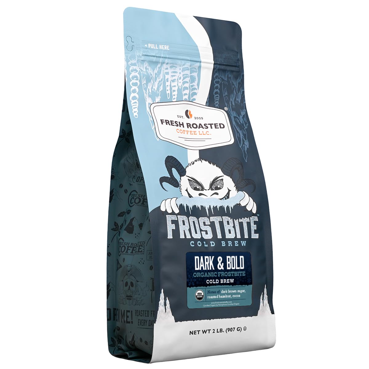 Fresh Roasted Coffee, Organic Frostbite Cold Brew | Mold & Myco 3rd Party Tested, USDA Organic, Kosher | Medium Roast | 2 lb Whole Bean