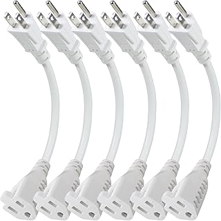 Short Power Extension Cord - 8 Inches 3 Prong Grounded Outlet Saver 16AWG/13A Heavy Duty Power Cord (NEMA 5-15P to NEMA 5-15R) Indoor Use Power Split Plug Extender (White 6-Pack)