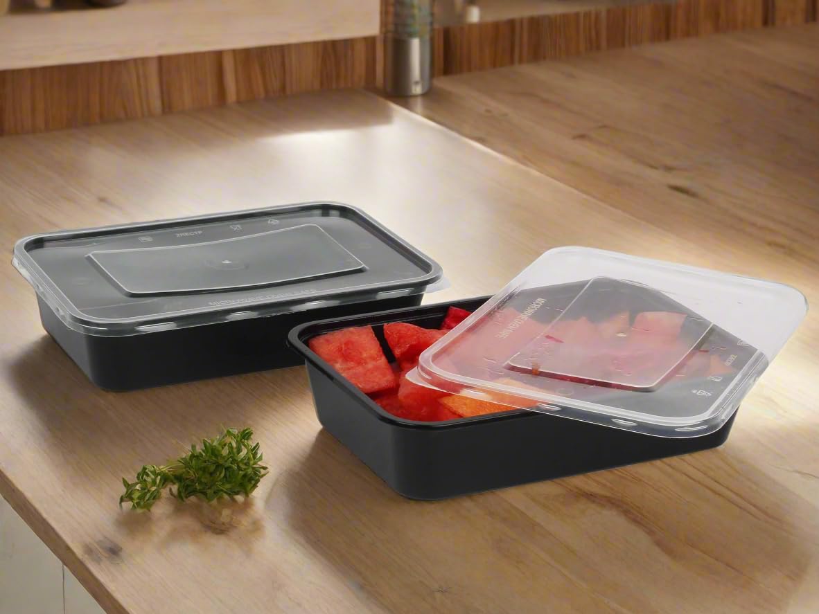 HOT BARGAINS 50 X 500ml Heavy Duty Takeaway Food Containers with Lids Black Colour BPA, Microwave & Freezer Safe Reusable Black Food Box for Restaurants, Bars & Cafe (500ml, 50)